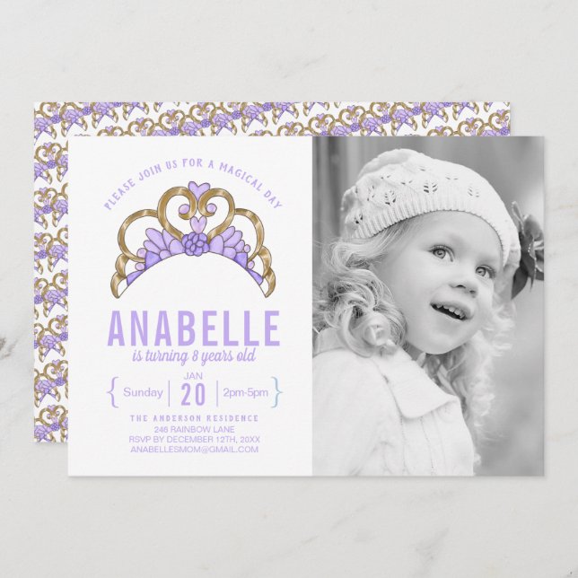 Customizable Tiara Photo Birthday Invitation (Front/Back)