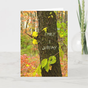 CUSTOMIZABLE//TREE WITH "CARVED" NAMES/FALL LEAVES CARD