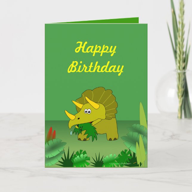 Customizable Triceratops Dinosaur Happy Birthday Card (Front)