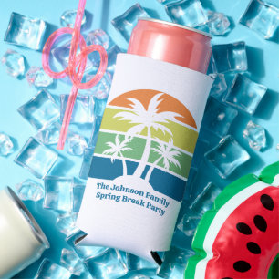 Customizable Tropical Island Palm Trees Party Seltzer Can Cooler