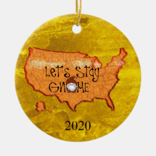 Customizable US Map Lets Stay Christmas Gnomes Ceramic Ornament