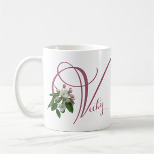 Customizable Vicky name monogram cute pink floral Coffee Mug
