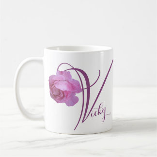 Customizable Vicky name pretty pink rose floral  Coffee Mug