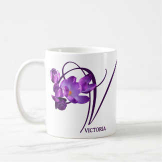 Customizable Victoria name floral purple crocus  Coffee Mug