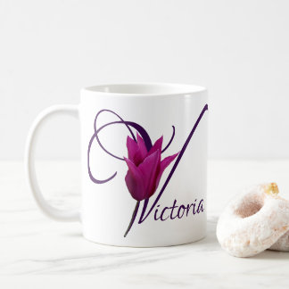 Customizable Victoria name purple tulip floral  Coffee Mug