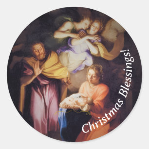 Customizable Vintage Nativity Christmas Classic Round Sticker