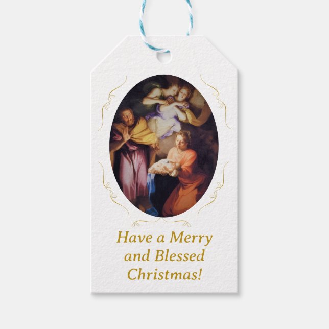 Customizable Vintage Nativity Christmas  Gift Tags (Front)