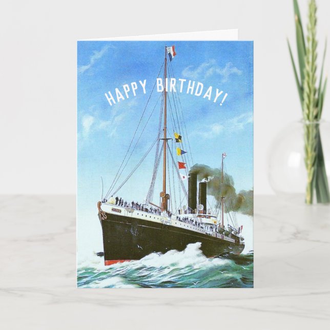 CUSTOMIZABLE VINTAGE STEAMER SHIP CARD (Front)