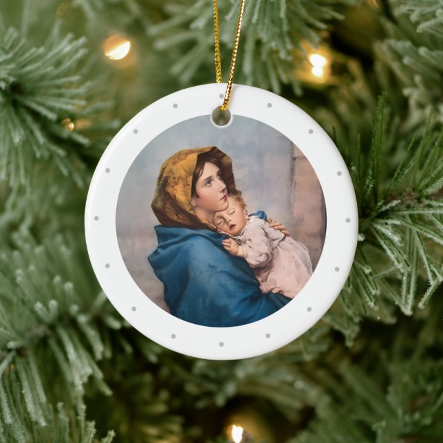 Customizable Virgin Mary Christmas Ceramic Ornament (Tree)