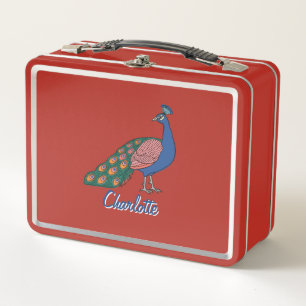 customizable Vivid Humble Peacock Metal Lunch Box