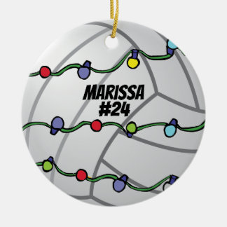 Customizable Volley Ball with Holiday Lights  Ceramic Ornament