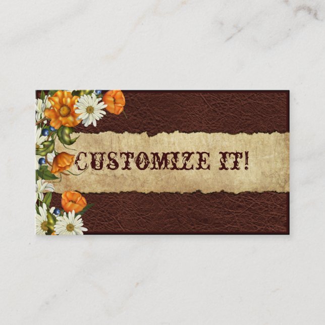 CUSTOMIZABLE Western Leather N Daisies  BIZ Cards (Front)