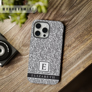Customizable White And Black Paisley Pattern iPhone 15 Pro Max Case