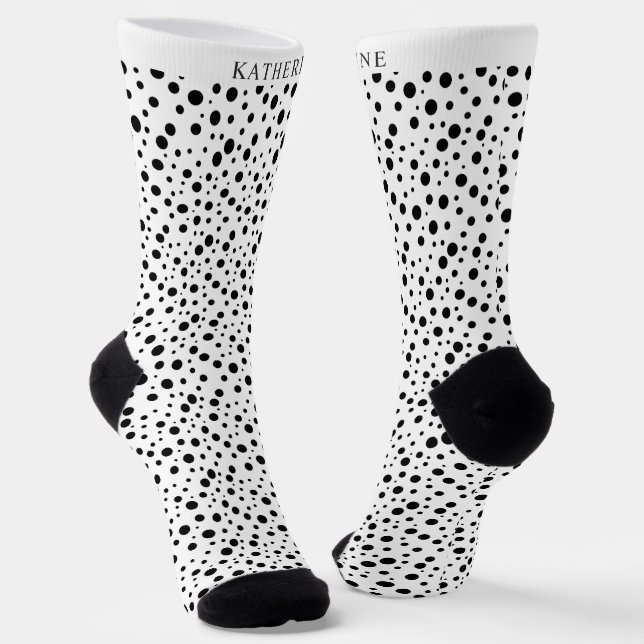 Customizable White and Black Polka Dot Design Socks (Angled)