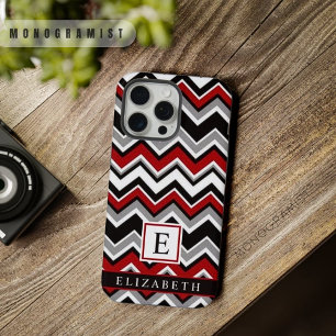 Customizable White Black Red Grey Chevron Pattern iPhone 15 Pro Max Case