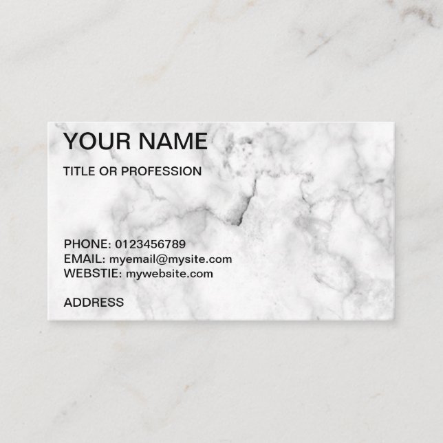 Customizable white marble business card (Front)
