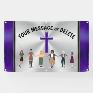 Customizable Women Holding Hands and Cross Banner