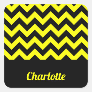 Customizable yellow and black chevron pattern square sticker