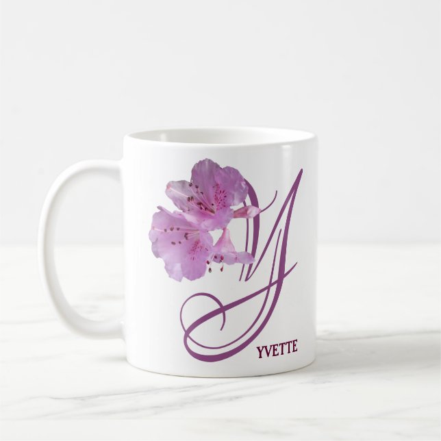 Customizable Yvette name pink rose flowers boho Coffee Mug (Left)