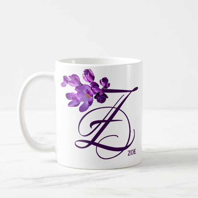Customizable Zoe name purple flowers boho vintage  Coffee Mug (Left)