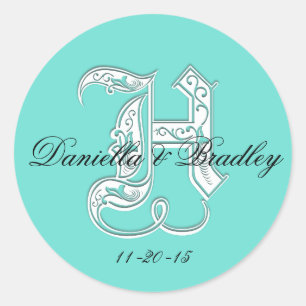 Customizble Colour - Letter "H" Wedding Classic Round Sticker