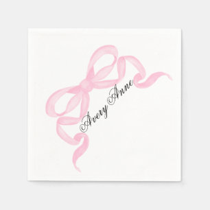 Customize baby shower napkin pink bow