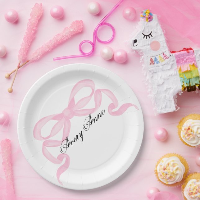 Customize baby shower pink bow paper plate (Party)