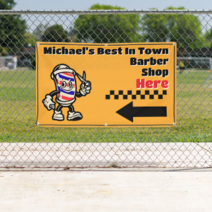 Customize Barber Shop Here Arrow Turn Left Promo Banner