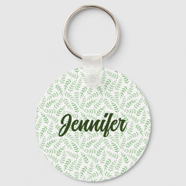 CUSTOMIZE | Beautiful Simple Green Leaves Pattern Key Ring (Front)