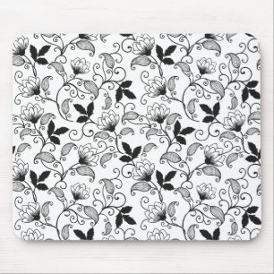 Customize Black Floral Pattern Mouse Pad