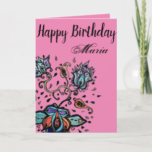 Customize by Name Happy Birthday Flower Design Card