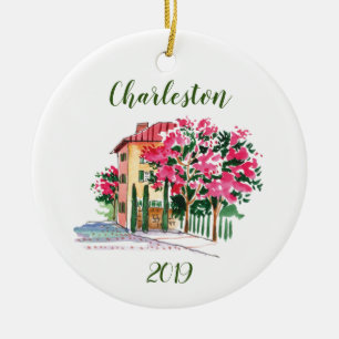 Customize Charleston Street Abloom in Watercolor Ceramic Ornament