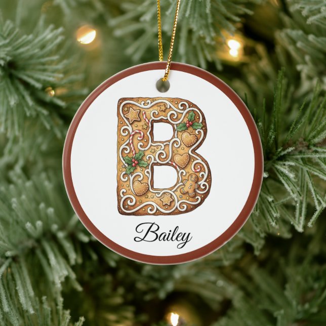 Customize Christmas Gingerbread Letter B Monogram Ceramic Ornament (Tree)