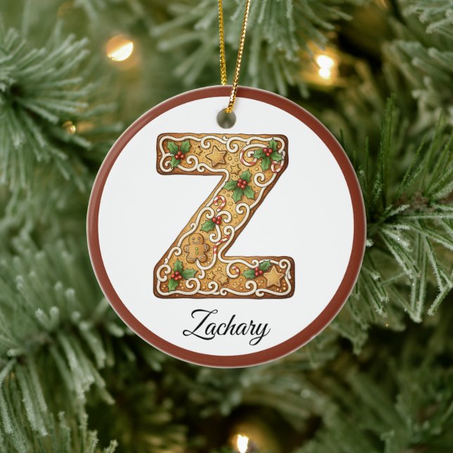 Customize Christmas Gingerbread Letter Z Monogram Ceramic Ornament (Tree)