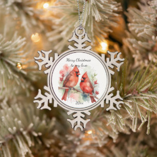 Customize Dated Cardinal to my Love Snowflake Pewter Christmas Ornament