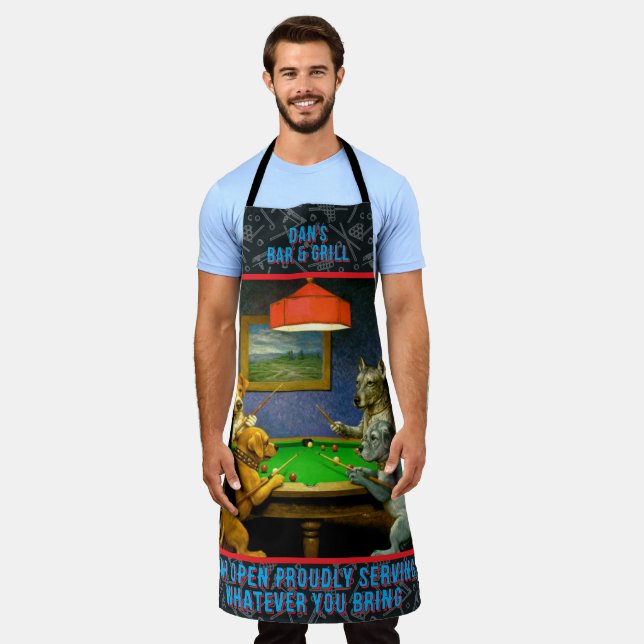 Customize Dogs Playing Snooker Billiard Fun Spoof  Apron (Worn)