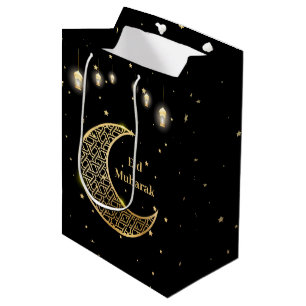 Customize Eid Mubarak / Ramadan Kareem Gold Medium Gift Bag