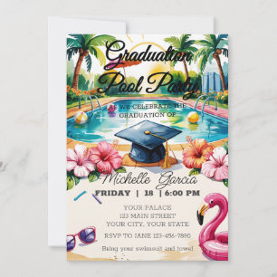 Customize Flamingo Pool Graduation Party Hibiscus Invitation