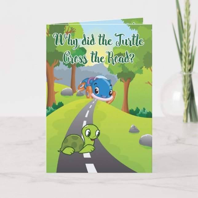 CUSTOMIZE FunnY Turtle Cross the Road Birthday Card (Front)