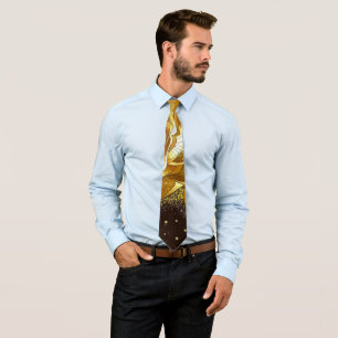 Customize golden flower with black background tie