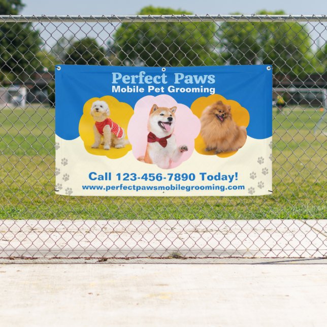 Customize Mobile Pet Grooming Promotional Fence Banner (Insitu)