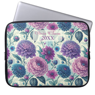 Customize Modern Purple Floral Vintage Dahlia Laptop Sleeve