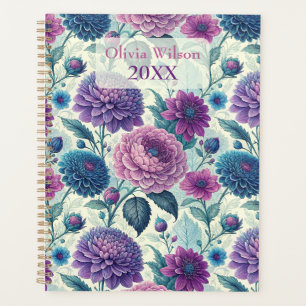 Customize Modern Purple Floral Vintage Dahlia Planner