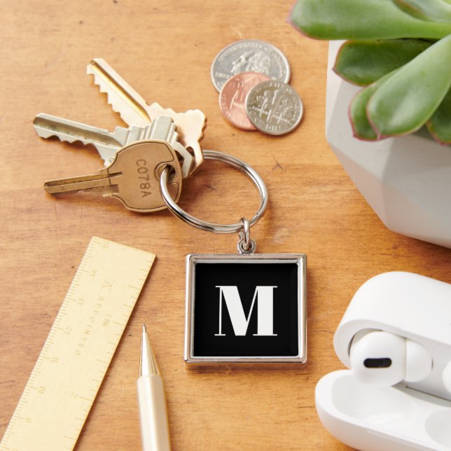 Customize monogram initial black white key ring (Desk)