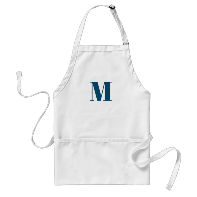 Customize monogram initial teal blue white standard apron (Front)