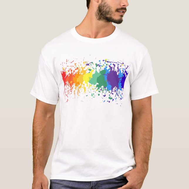 CUSTOMIZE RAINBOW PAINT SPLASH DRIPS GAY PRIDE T-Shirt (Front)
