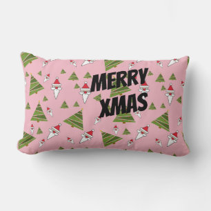 Customize Santa and Christmas Tree Lumbar Cushion