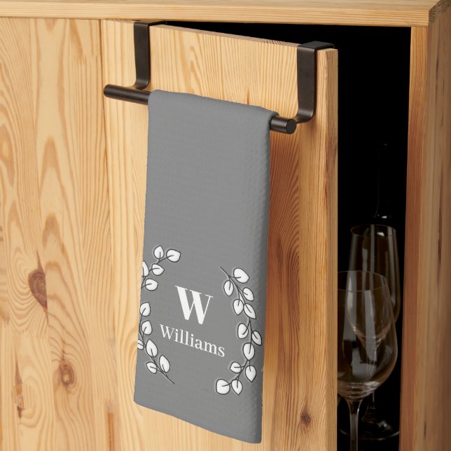Customize Tea Towels - Foliage Wreath Gray (Thirds Fold)