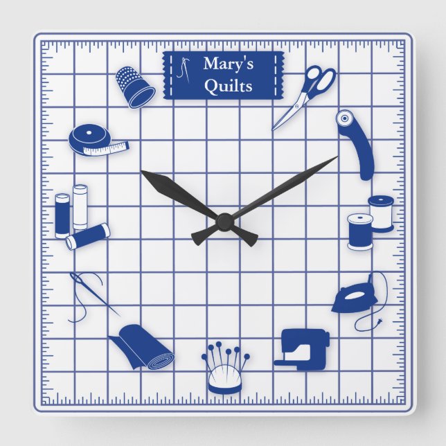 Customize the Label Quilt Time Square Wall Clock (Front)