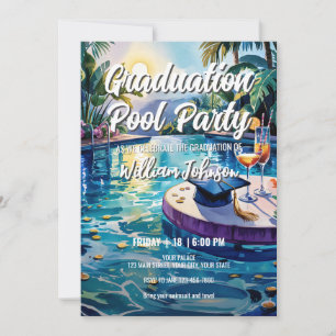 Customize Vibrant Lively Pool Graduation Party Invitation